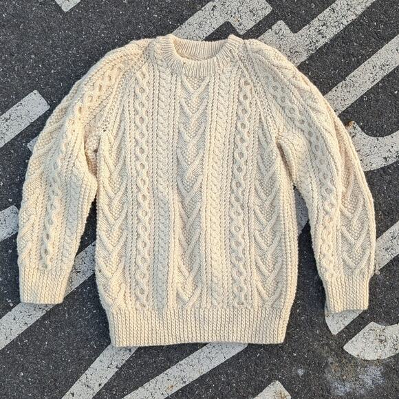 Vintage Sweaters - Vintage Wool Fisherman Knit Grandpa Sweater Minimalist Chunky Cable Knitted Top